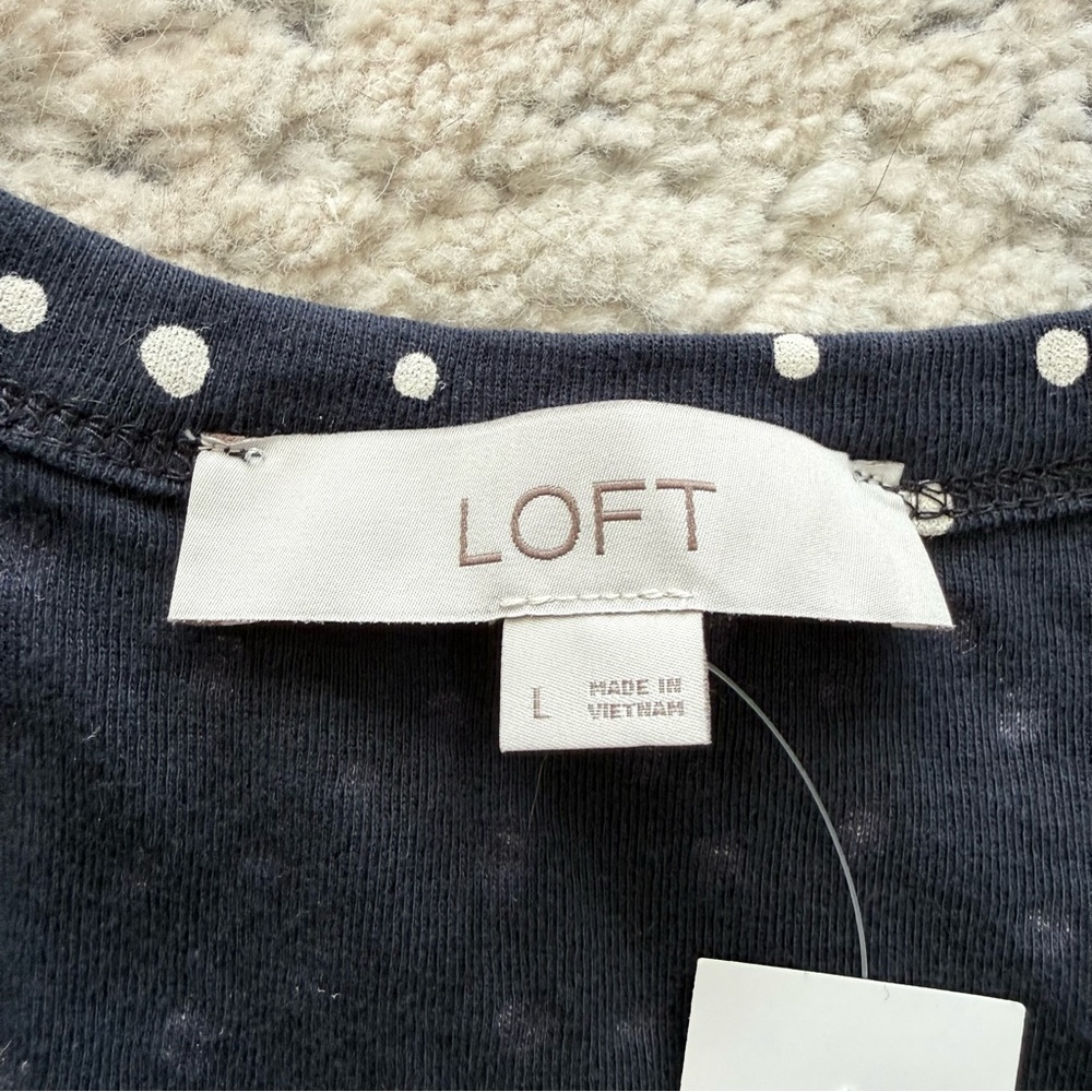 NWT-LOFT Woman’s Navy and White Polka Dot Tank Top 100% Cotton - Picture 7 of 8
